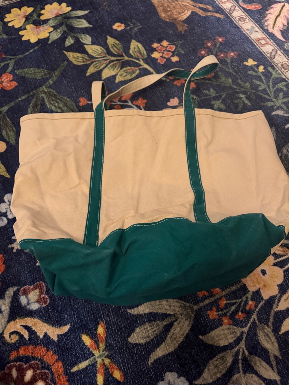 Lands' End Cream Canvas Tote with Green Trim - Picture 4 of 5
